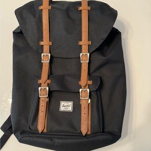 Herschel Little America Backpack in Black with brown leather